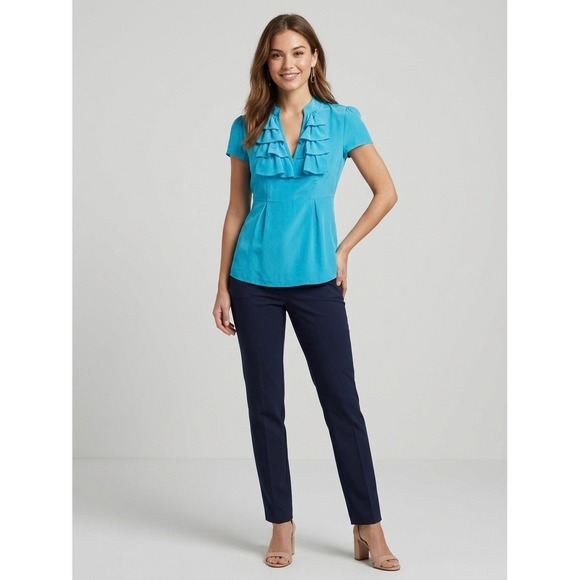 Banana Republic Tops - Banana Republic Silk Ruffle Peplum Blouse Turquoise Blue Petite 0P
